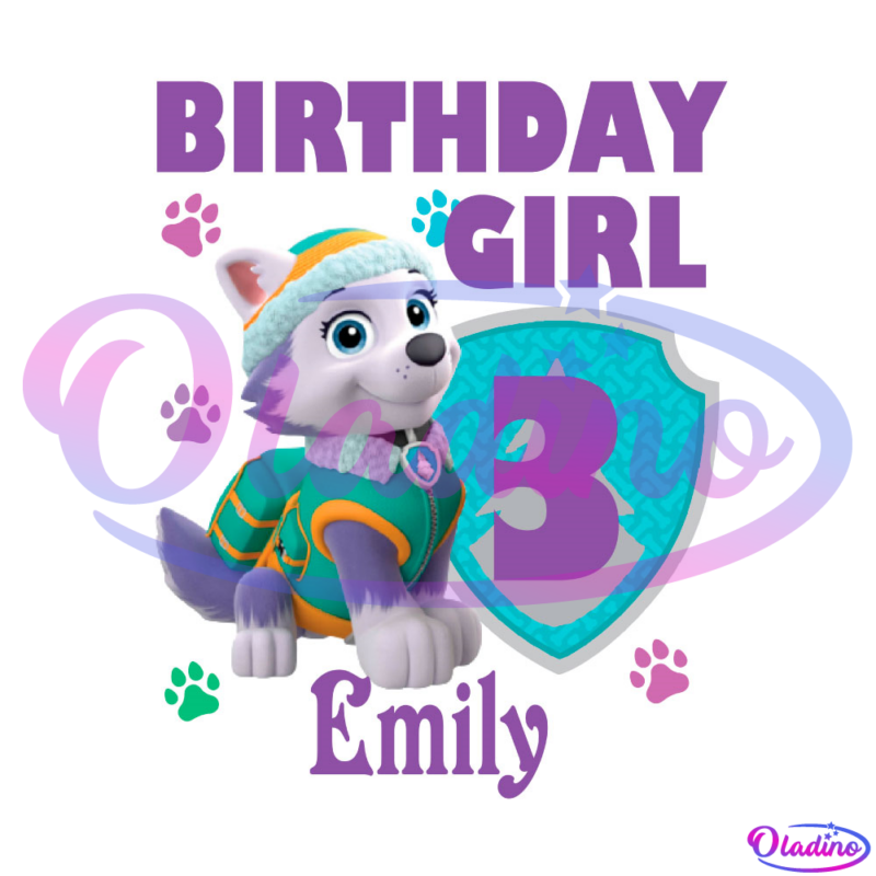 Everest Paw Patrol Birthday Girl Emily 3 Year Olds PNG Sublimation