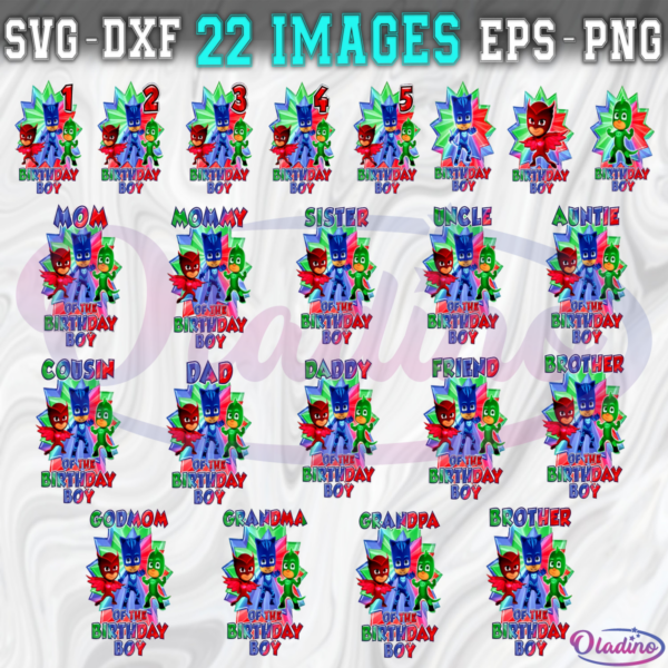 Family PJ Masks Birthday SVG Digital File Bundle, Birthday Svg