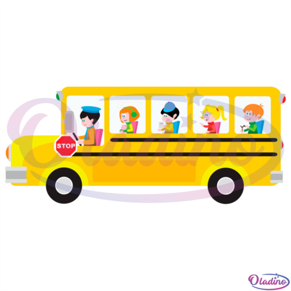 Funny Looking Cartoon Yellow Bus With Pupils SVG Digital File