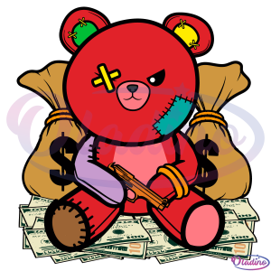Gangster Teddy Bear Money Gun Money Pile SVG Digital File