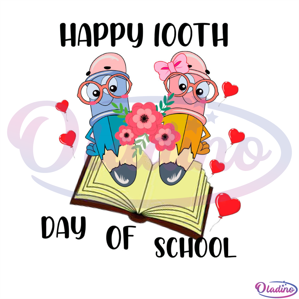 Happy 100th Day Of School Cute Couple Pencil SVG File