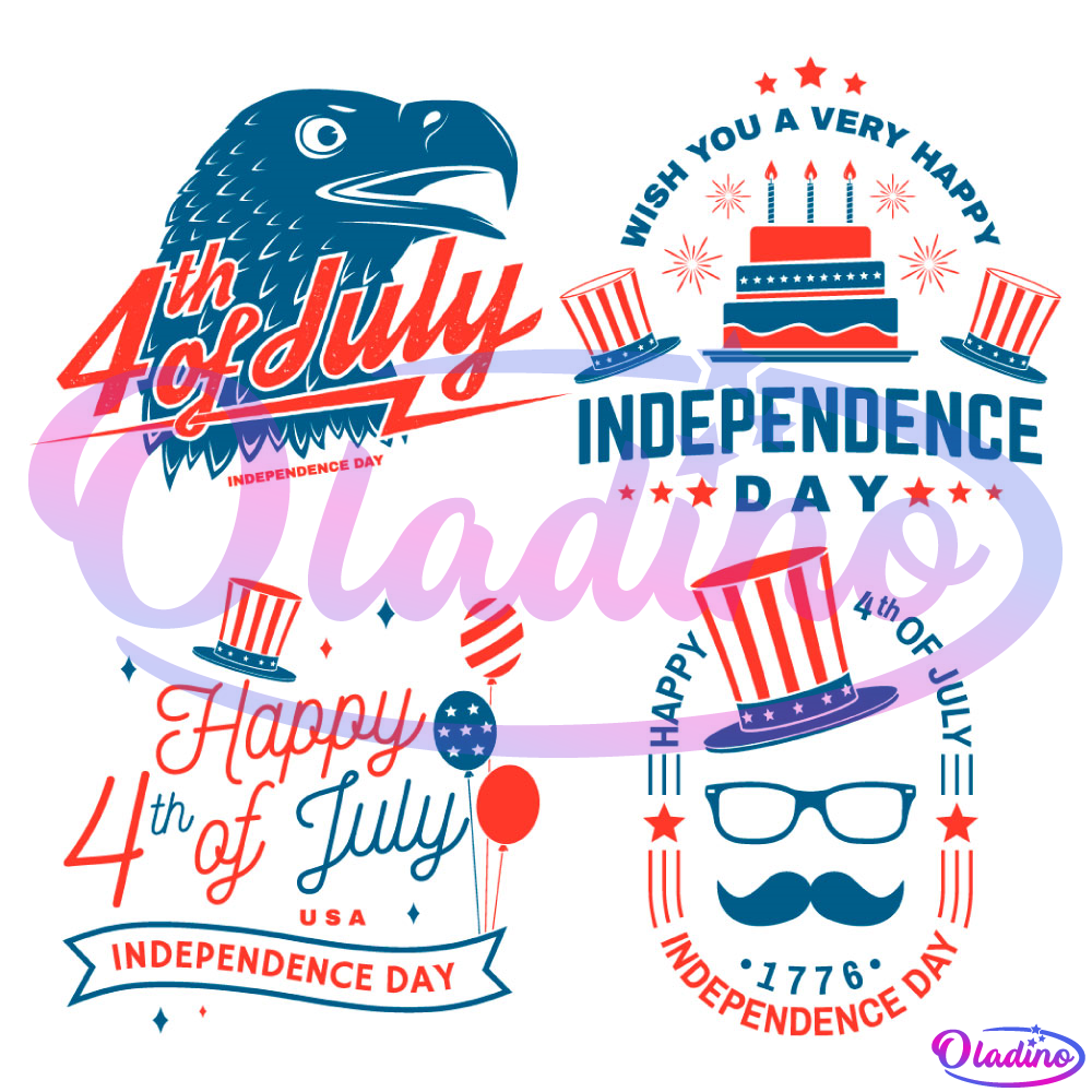 Happy 4th Of July USA Eagle Uncle Sam Hat American Flag Bundle SVG PNG