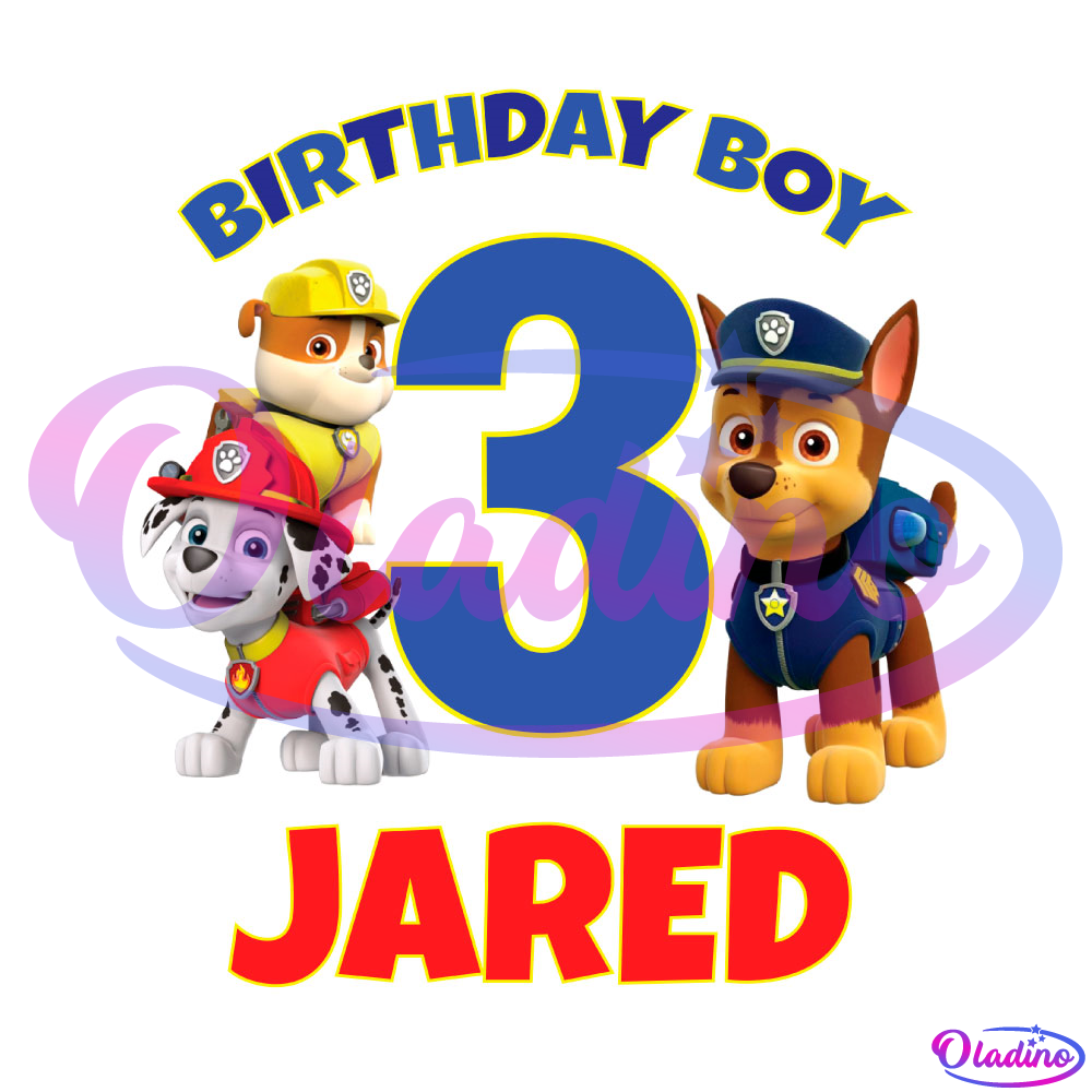 Happy Birthday Boy Jared 3 Year Old PNG Sublimation Designs Digital File