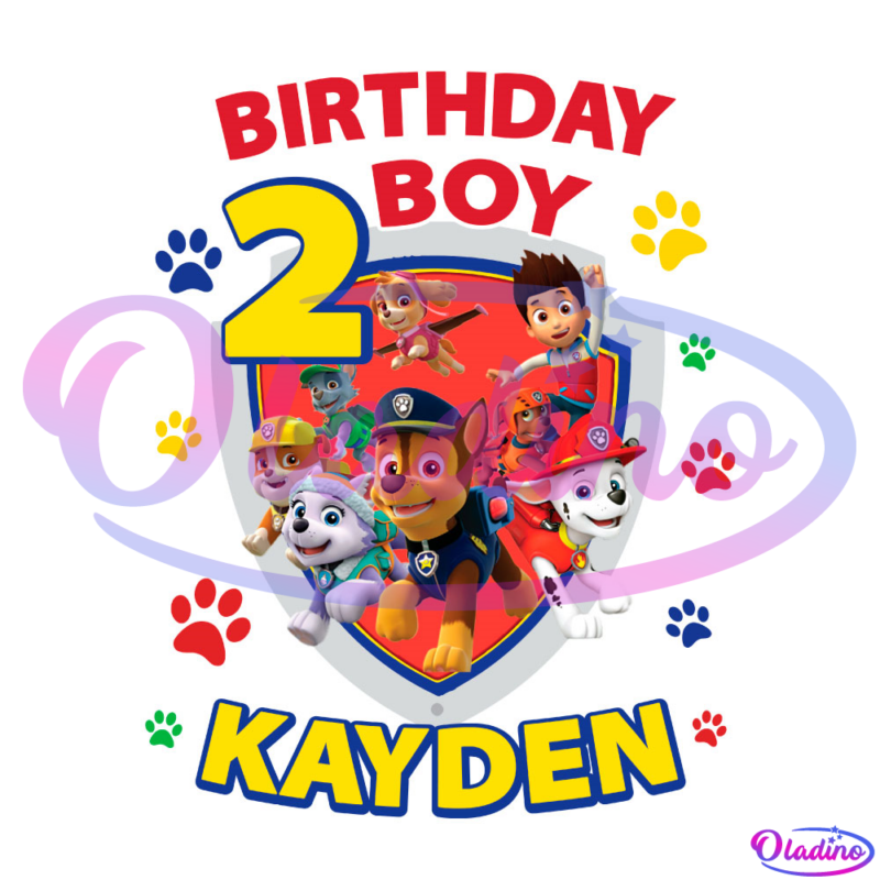 Happy Birthday Boy Kayden With Paw Patrol PNG Sublimation