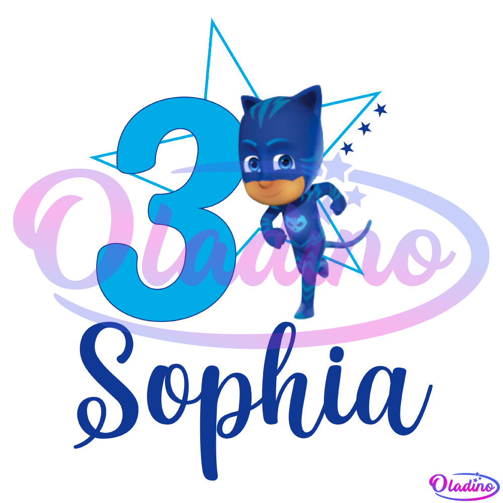 Happy Birthday Sophia 3rd PNG Digital File, Pj Masks Catboy PNG