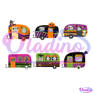 Happy Halloween PNG Digital File, Halloween Camper Vans