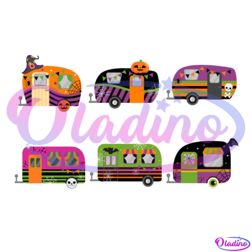 Happy Halloween PNG Digital File, Halloween Camper Vans