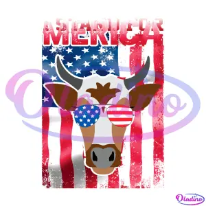 I Stand For Merica 4th Of July USA Cow PNG Sublimation Designs Digital File