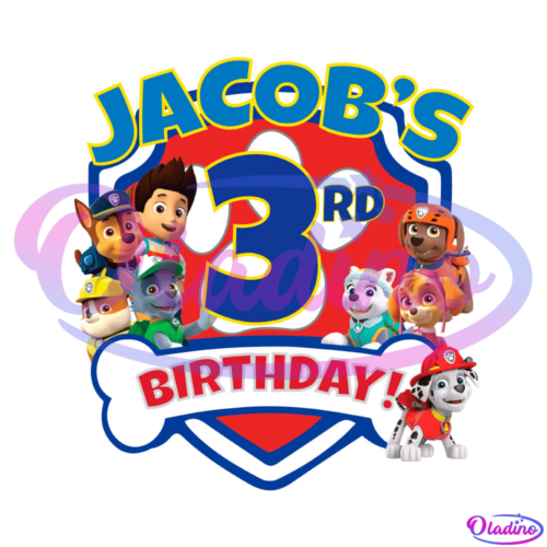 Jacob's 3rd Birthday PNG Digital File, Happy Birthday Jacob PNG