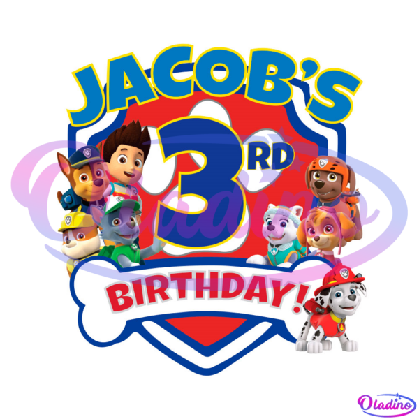 Jacob's 3rd Birthday PNG Digital File, Happy Birthday Jacob PNG