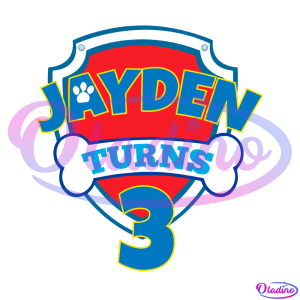 Jayden Turns 3 Year Olds PNG Digital File, Happy Birthday PNG
