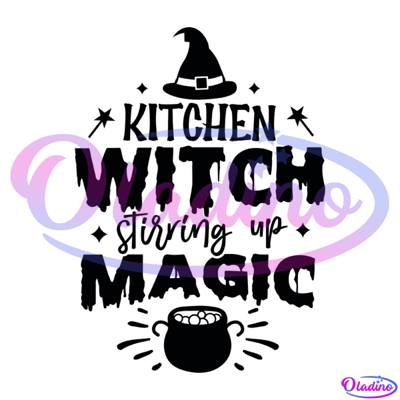 Kitchen Witch Stirring Up Magic SVG Digital File, Witch Cauldron