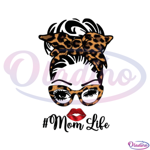 Mom Life Messy Bun Leopard Pattern PNG Sublimation Designs