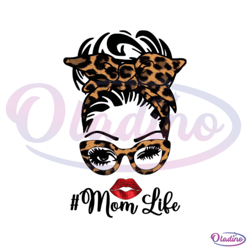 Mom Life Messy Bun Leopard Pattern PNG Sublimation Designs