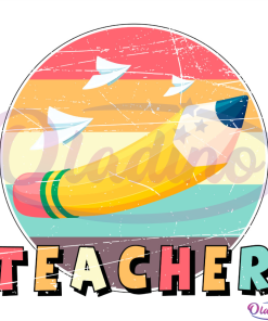 Pencil Teacher Retro Color PNG Sublimation Designs