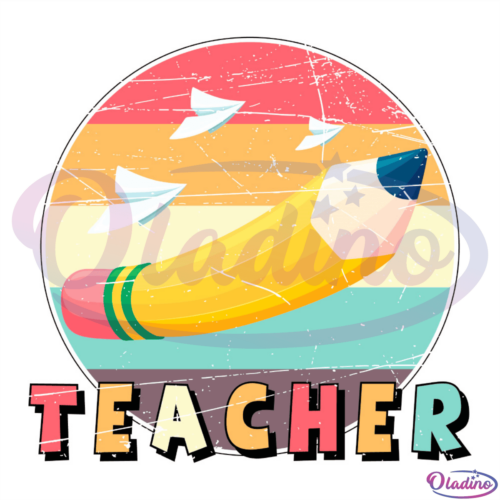 Pencil Teacher Retro Color PNG Sublimation Designs