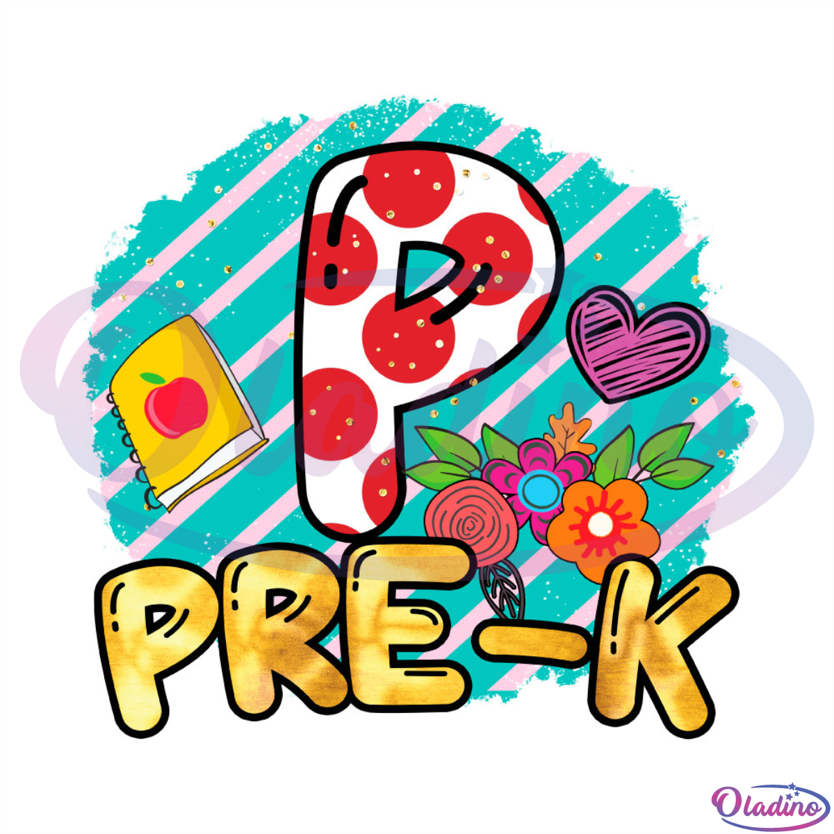 Polka Dots P Pre-K Apple Heart PNG Sublimation Designs