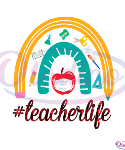 Teacher Life Rainbow Apple Facemask SVG Digital File