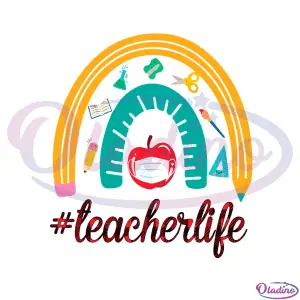 Teacher Life Rainbow Apple Facemask SVG Digital File