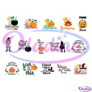 Thanksgiving Halloween Witch With Halloween Pumpkin Bundle PNG Sublimation