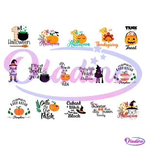 Thanksgiving Halloween Witch With Halloween Pumpkin Bundle PNG Sublimation