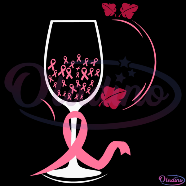 Wine Glass Pink Ribbon Breast Cancer SVG Digital File, Breast Cancer Svg