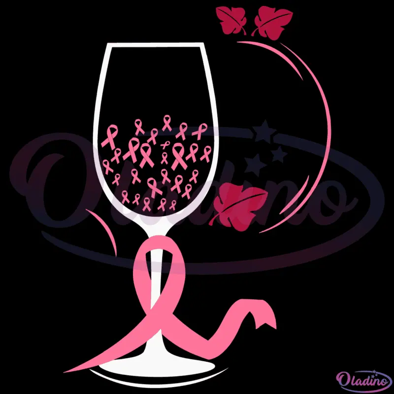 Wine Glass Pink Ribbon Breast Cancer SVG Digital File