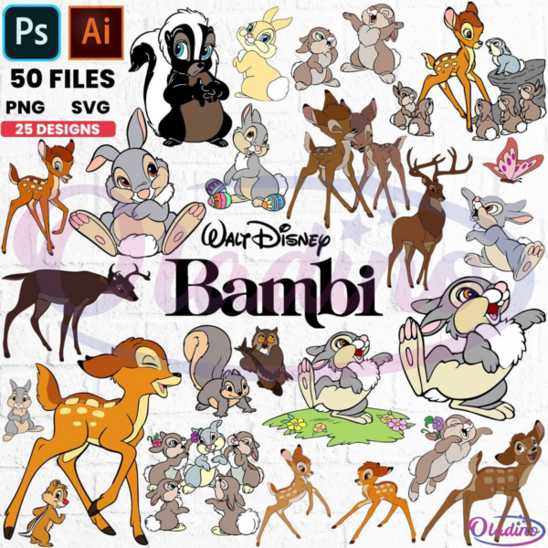 25 Collection Bambi SVG PNG Digital File, Paquete Svg
