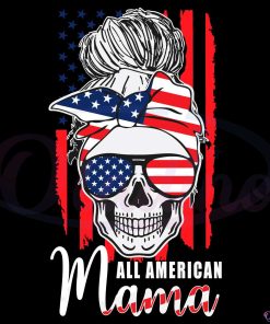All American Mama USA Flag Messy Bun Svg Digital File