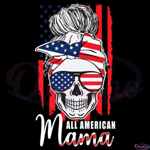 All American Mama USA Flag Messy Bun Svg Digital File