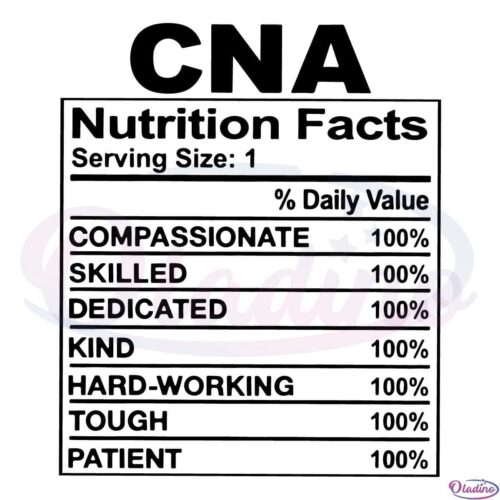 CNA Nutrition Facts No Physical Product Will Be Sent SVG Digital File