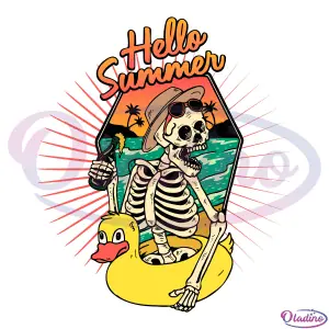 Hello Summer Funny Skeleton Design Svg