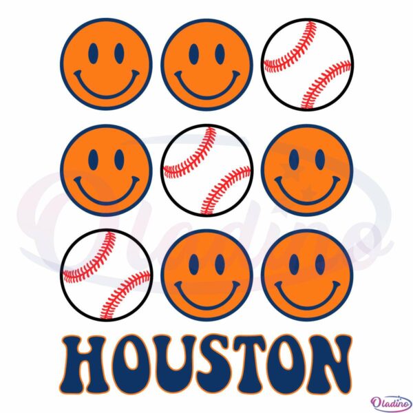 Houston Baseball Retro Smiley Face Svg Digital File