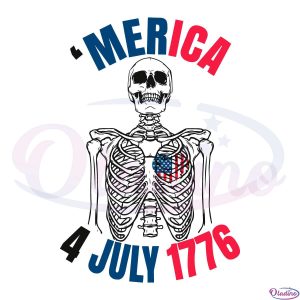Merica 4 July 1776 Skeleton Red And Blue Svg Digital File