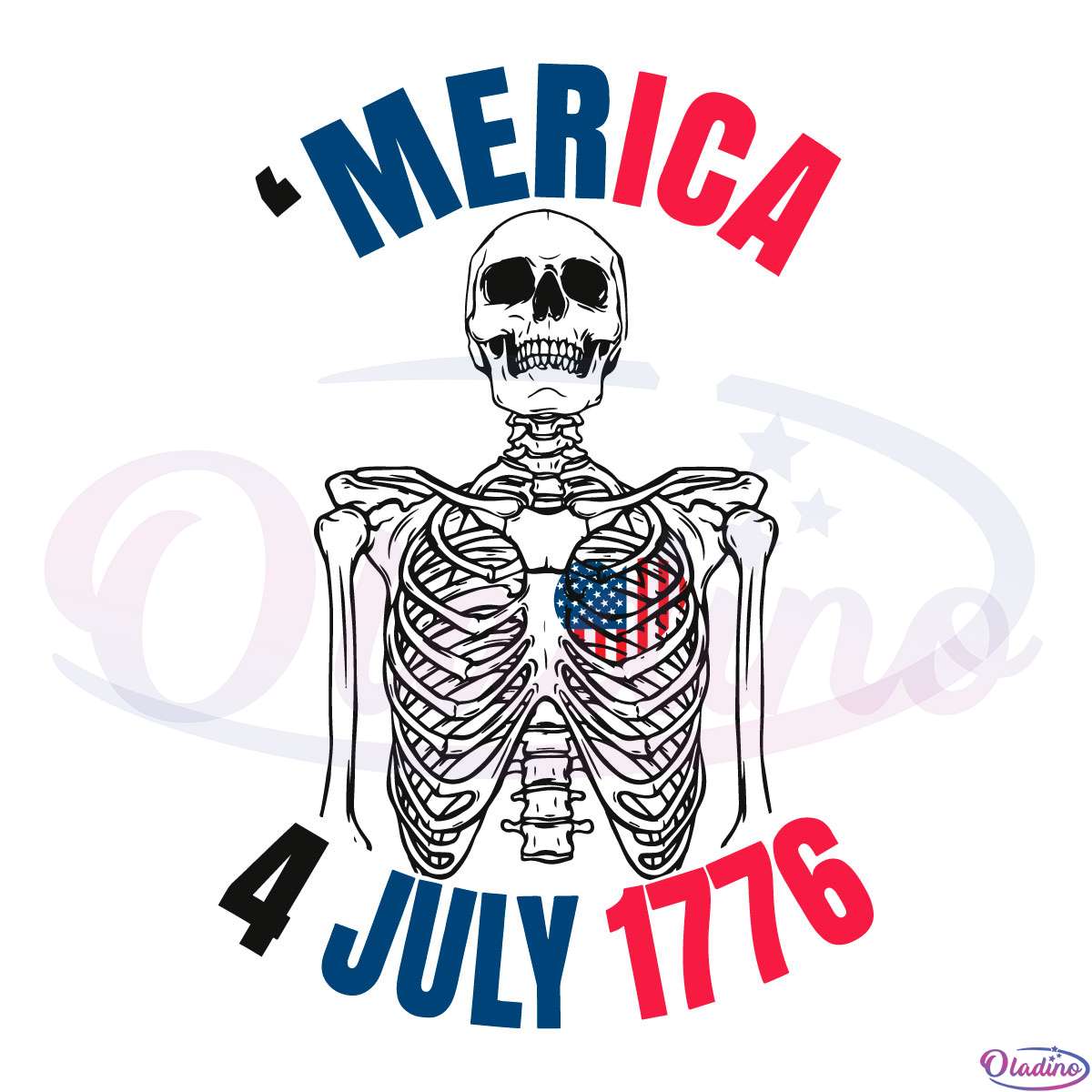 Merica 4 July 1776 Skeleton Red And Blue Svg Digital File