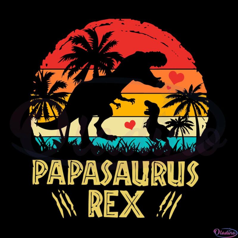 Papasaurus Rex Sunset Retro Dinosaur Svg Digital File, Dinosaur Svg