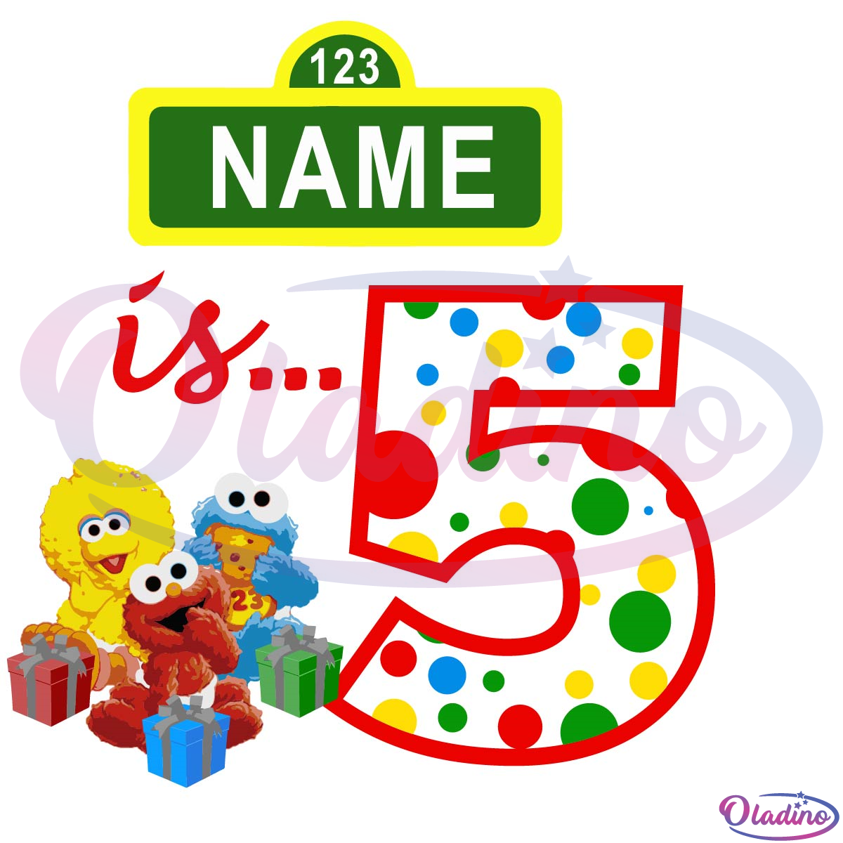 Sesame Street 5th Birthday Kid Name SVG PNG Digital File