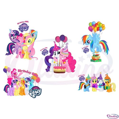 Set of 5 My Little PONY Birthday Girl Bundle SVG PNG File