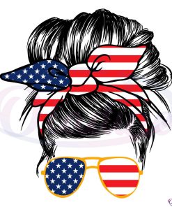 USA Flag Messy Bun American Mama Svg Digital File