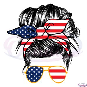 USA Flag Messy Bun American Mama Svg Digital File