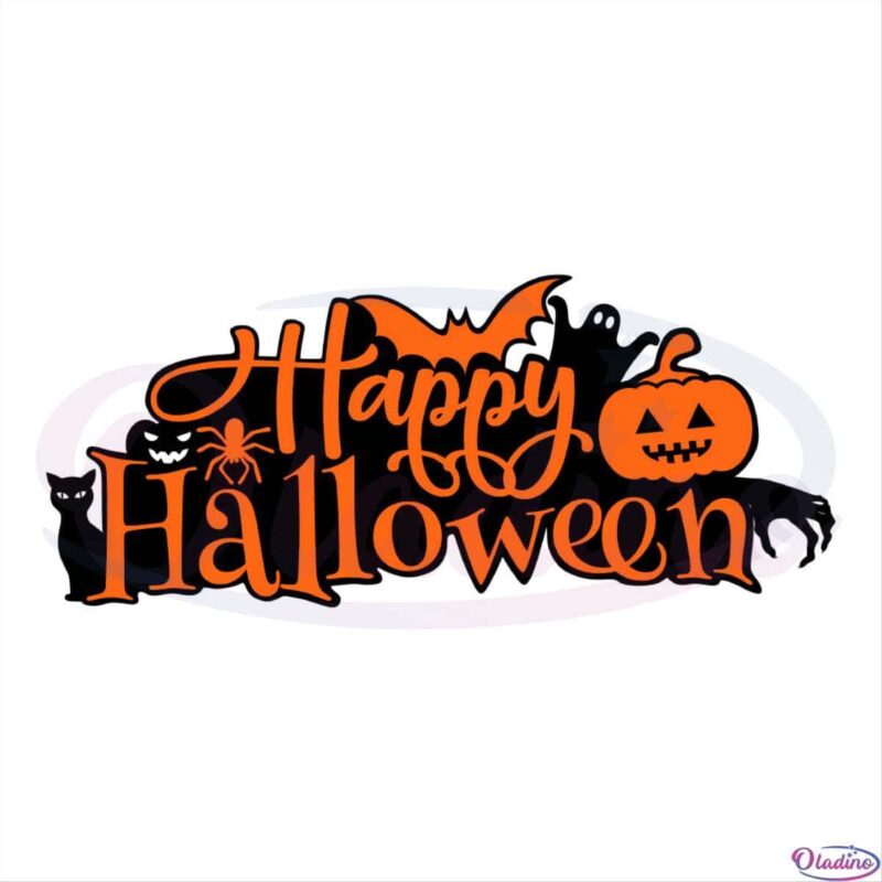 Happy Halloween Pumpkin Ghost Bat SVG Digital File