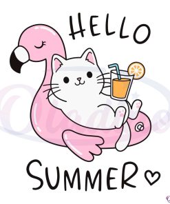 Hello Summer Cute Cat SVG Digital File, Funny Beach Vacation SVG