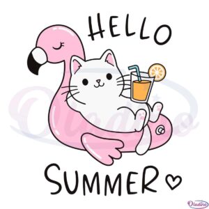 Hello Summer Cute Cat SVG Digital File