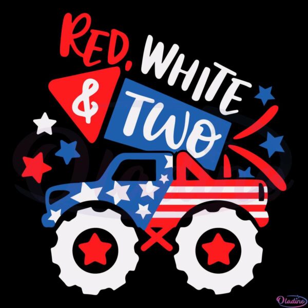 Red White and Two Patriotic Monster Truck SVG Digital File