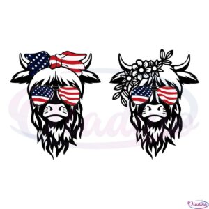 Highland Cow 4th of July SVG Digital File, Independence Day Gift