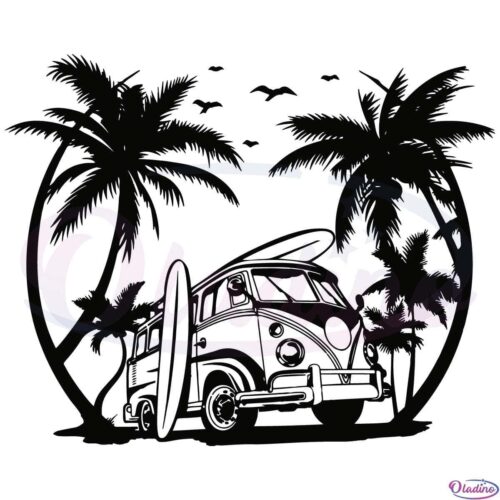 Surfing Van SVG Silhouette Digital File