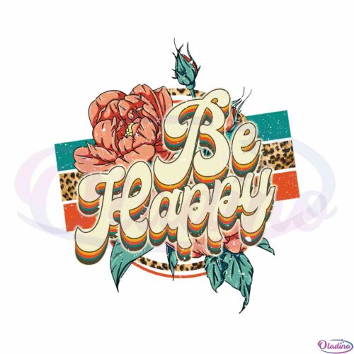 be-happy-flower-retro-vintage-diy-crafts-png-sublimation-design