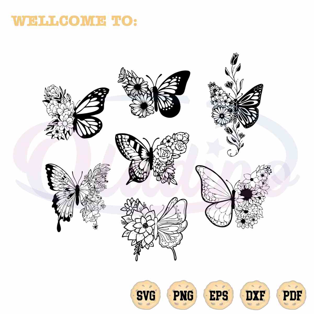 Floral Butterfly Bundle Retro SVG Best Graphic Design Cutting File