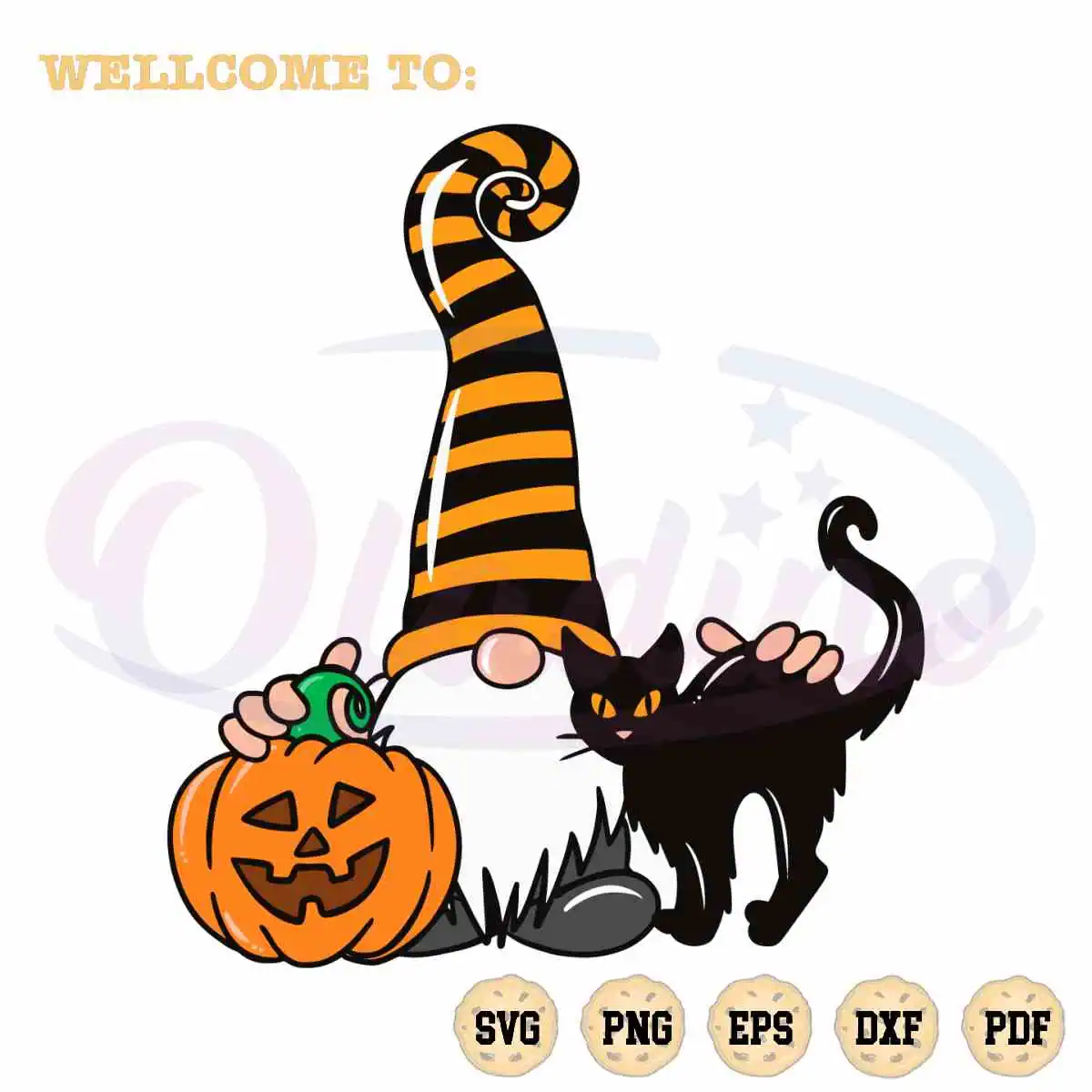 Halloween Gnome Pumpkin Black Cat SVG Graphic Designs Files - Oladino
