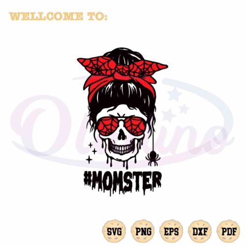 momster-halloween-skull-mom-messy-bun-svg-graphic-design-file